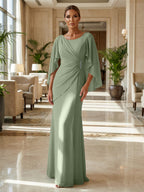 Sheath Chiffon Cape Sleeves Maxi Mother of the Bride & Groom Dresses with Ruched Waist (SHI22500727)