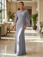 Sheath Chiffon Cape Sleeves Maxi Mother of the Bride & Groom Dresses with Ruched Waist (SHI22500727)