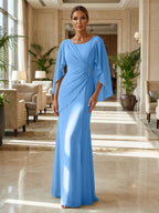 Sheath Chiffon Cape Sleeves Maxi Mother of the Bride & Groom Dresses with Ruched Waist (SHI22500727)