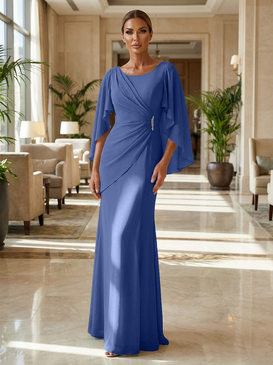 Sheath Chiffon Cape Sleeves Maxi Mother of the Bride & Groom Dresses with Ruched Waist (SHI22500727)