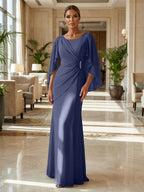 Sheath Chiffon Cape Sleeves Maxi Mother of the Bride & Groom Dresses with Ruched Waist (SHI22500727)
