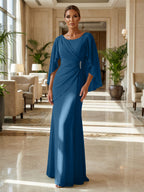 Sheath Chiffon Cape Sleeves Maxi Mother of the Bride & Groom Dresses with Ruched Waist (SHI22500727)