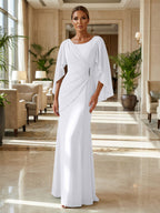 Sheath Chiffon Cape Sleeves Maxi Mother of the Bride & Groom Dresses with Ruched Waist (SHI22500727)