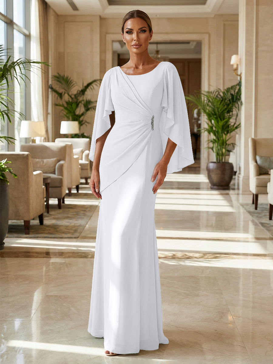Sheath Chiffon Cape Sleeves Maxi Mother of the Bride & Groom Dresses with Ruched Waist (SHI22500727)