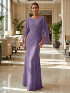 Sheath Chiffon Cape Sleeves Maxi Mother of the Bride & Groom Dresses with Ruched Waist (SHI22500727)