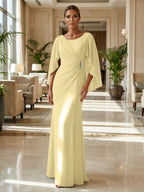 Sheath Chiffon Cape Sleeves Maxi Mother of the Bride & Groom Dresses with Ruched Waist (SHI22500727)