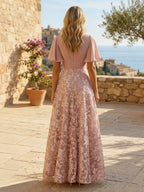Tulle A-Line/Princess V-Neck Floor-Length Mother of the Bride & Groom Dresses with 3D Flowers (SHI22501351)