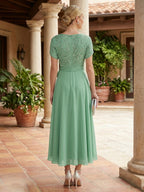Satin A Line 3/4 Sleeve Floor Length Mother of the Bride Dresses with Flower (SHI22500168)