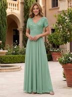 Sheath Chiffon Floral Print Cape Sleeves Mother of the Bride & Groom Dresses for Formal Wedding (SHI22500682)