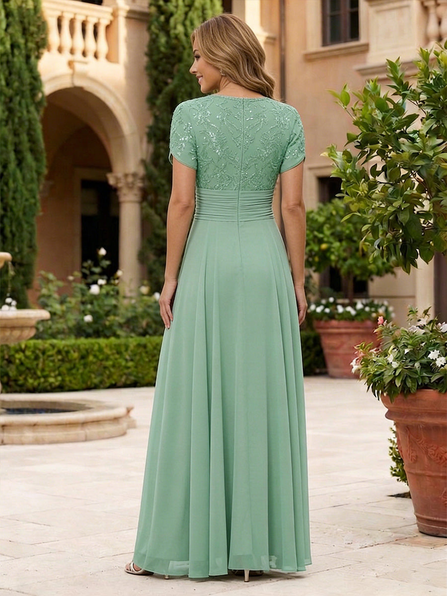 Sheath Chiffon Floral Print Cape Sleeves Mother of the Bride & Groom Dresses for Formal Wedding (SHI22500682)