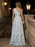 Satin Sheath Midi Mother of the Bride Dresses Asymmetrical Neck Formal Dress with Bow (SHI22500332)