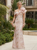 Sheath Floral Jacquard Off Shoulder Mother of the Bride & Groom Dresses with Flower (SHI22500777)