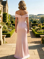 Sheath Silk Off Shoulder Ruched Maxi Mother of the Bride & Groom Dresses (SHI22500808)