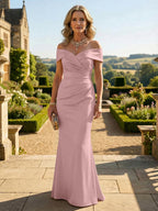 Sheath Silk Off Shoulder Ruched Maxi Mother of the Bride & Groom Dresses (SHI22500808)