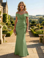 Sheath Silk Off Shoulder Ruched Maxi Mother of the Bride & Groom Dresses (SHI22500808)