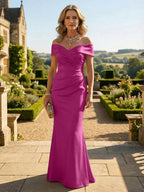 Sheath Silk Off Shoulder Ruched Maxi Mother of the Bride & Groom Dresses (SHI22500808)