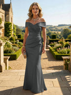 Sheath Silk Off Shoulder Ruched Maxi Mother of the Bride & Groom Dresses (SHI22500808)