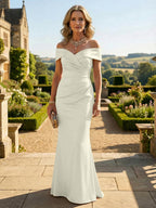 Sheath Silk Off Shoulder Ruched Maxi Mother of the Bride & Groom Dresses (SHI22500808)