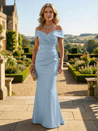 Sheath Silk Off Shoulder Ruched Maxi Mother of the Bride & Groom Dresses (SHI22500808)