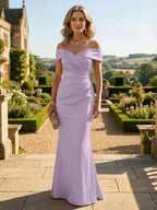 Sheath Silk Off Shoulder Ruched Maxi Mother of the Bride & Groom Dresses (SHI22500808)
