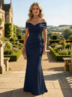 Sheath Silk Off Shoulder Ruched Maxi Mother of the Bride & Groom Dresses (SHI22500808)