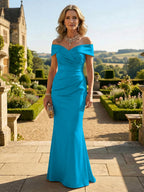 Sheath Silk Off Shoulder Ruched Maxi Mother of the Bride & Groom Dresses (SHI22500808)