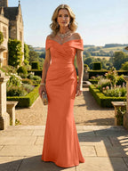 Sheath Silk Off Shoulder Ruched Maxi Mother of the Bride & Groom Dresses (SHI22500808)
