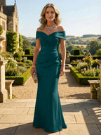 Sheath Silk Off Shoulder Ruched Maxi Mother of the Bride & Groom Dresses (SHI22500808)