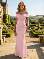 Sheath Silk Off Shoulder Ruched Maxi Mother of the Bride & Groom Dresses (SHI22500808)