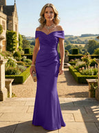 Sheath Silk Off Shoulder Ruched Maxi Mother of the Bride & Groom Dresses (SHI22500808)