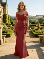 Sheath Silk Off Shoulder Ruched Maxi Mother of the Bride & Groom Dresses (SHI22500808)