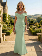Sheath Silk Off Shoulder Ruched Maxi Mother of the Bride & Groom Dresses (SHI22500808)