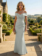 Sheath Silk Off Shoulder Ruched Maxi Mother of the Bride & Groom Dresses (SHI22500808)