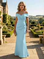 Sheath Silk Off Shoulder Ruched Maxi Mother of the Bride & Groom Dresses (SHI22500808)
