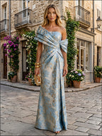 Sheath Satin Jacquard Off Shoulder Floor-Length Mother of the Bride & Groom Dresses (SHI22500823)