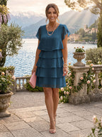 Chiffon A-Line/Princess Scoop Neck Short Mother of the Bride & Groom Dresses Tiered (SHI22500912)