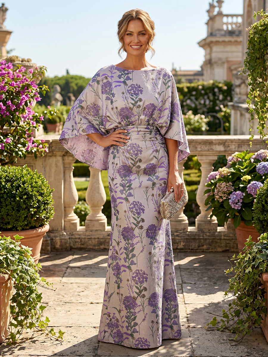 Floral Print Sheath/Column Scoop Neck Floor-Length Mother of the Bride & Groom Dresses with Ruched Waist (SHI22501153)