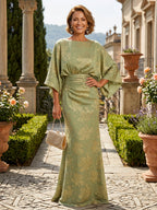 Jacquard Sheath/Column Scoop Neck Floor-Length Mother of the Bride & Groom Dresses with Ruched Waist (SHI22500921)
