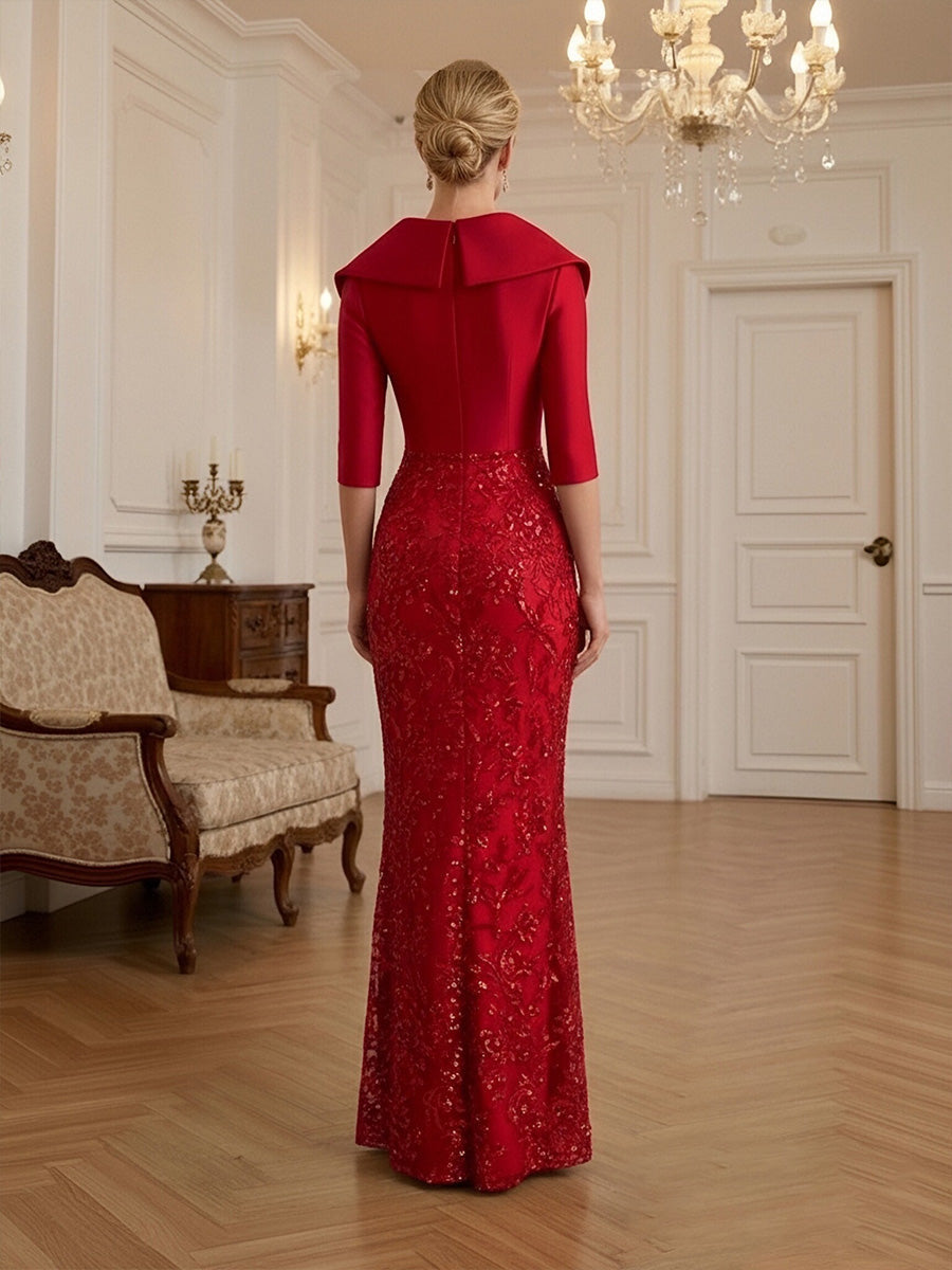 Sheath/Column V-Neck Stretch Jersey Maxi Mother of the Bride & Groom Dresses with Ruffles & Slit (SHI22501648)