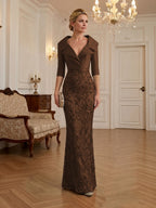 Sequin Floral Sheath Floor-Length Mother of the Bride & Groom Dresses with Satin Bodice (SHI22500925)