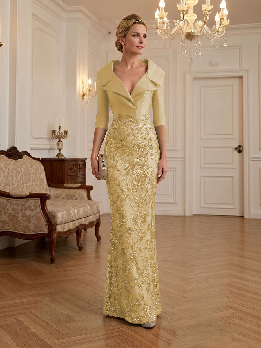 Sequin Floral Sheath Floor-Length Mother of the Bride & Groom Dresses with Satin Bodice (SHI22500925)