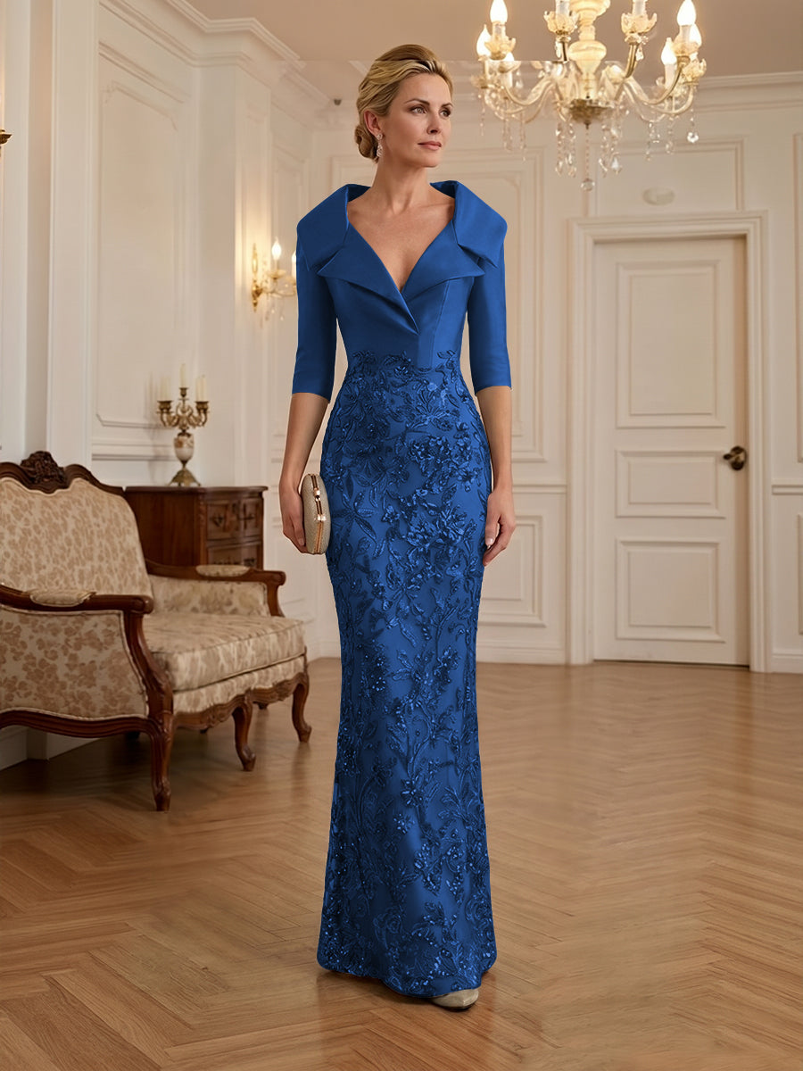 Sequin Floral Sheath Floor-Length Mother of the Bride & Groom Dresses with Satin Bodice (SHI22500925)