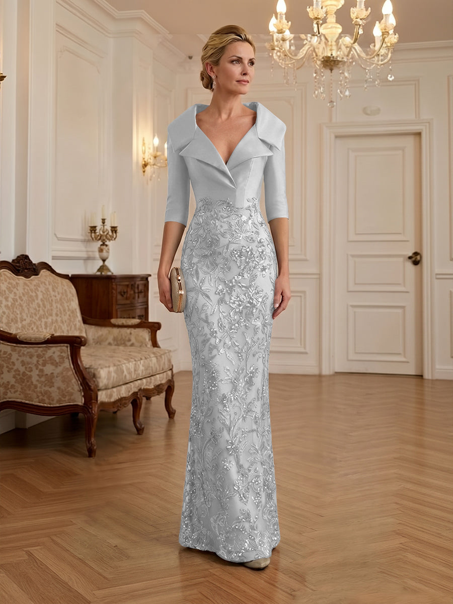 Sequin Floral Sheath Floor-Length Mother of the Bride & Groom Dresses with Satin Bodice (SHI22500925)