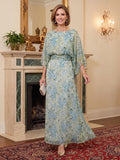 Floral Print A-Line/Princess Scoop Neck Floor-Length Mother of the Bride & Groom Dresses with Ruched Waist (SHI22500936)