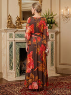 Floral Print A-Line/Princess Scoop Neck Floor-Length Mother of the Bride & Groom Dresses with Ruched Waist & Pockets (SHI22501125)