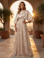 Sheath/Column Lace Appliques Maxi Mother of the Bride & Groom Dresses with Ruched Waist & Satin Bodice (SHI22501596)