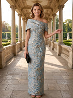 Jacquard Sheath Off the Shoulder Ruched Corset Mother of the Bride & Groom Dresses (SHI22500958)