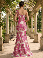 Jacquard Sheath/Column One Shoulder Floor-Length Mother of the Bride & Groom Dresses with Ruched Satin Bodice & Bow (SHI22501007)