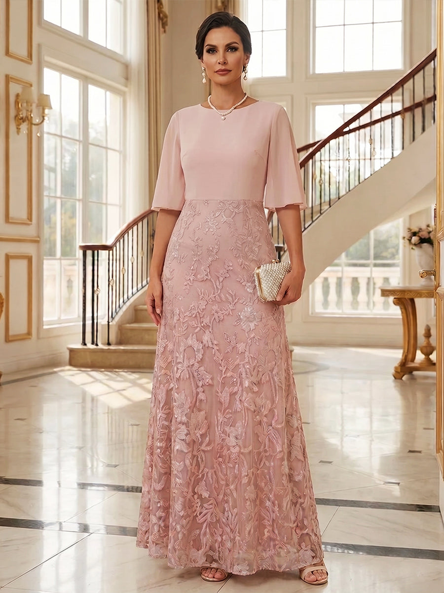 Chiffon A-Line/Princess Scoop Neck Floor-Length Mother of the Bride & Groom Dresses with Floral Embroidery (SHI22501221)