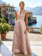 Sheath/Column V-Neck Jacquard Maxi Mother of the Bride & Groom Dresses with Ruffles & Slit (SHI25001047)